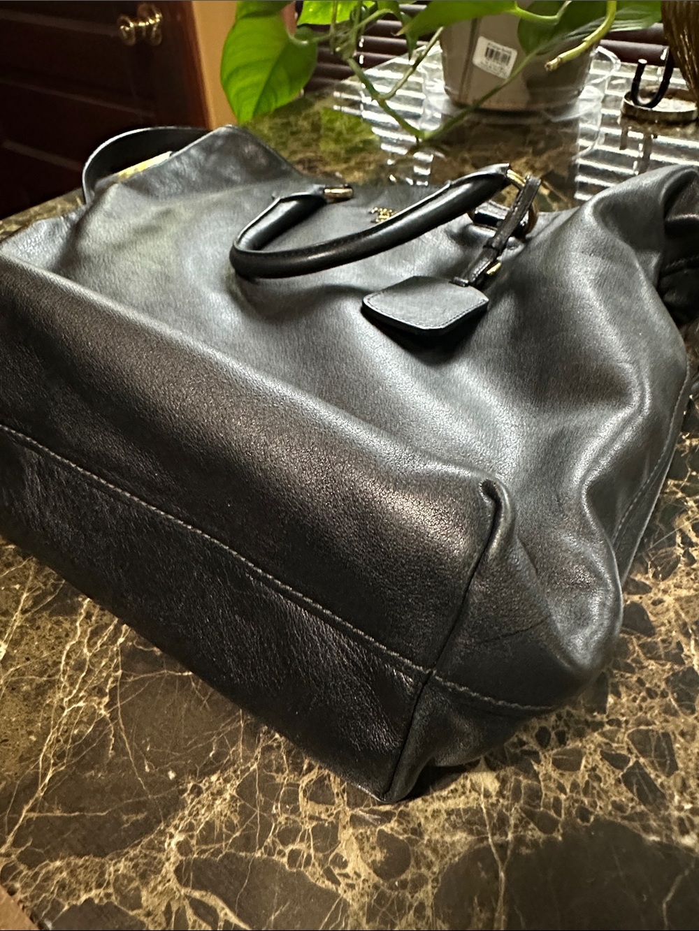 Prada Black Leather Tote with Gold Hardware Accents - Picture 12 of 15